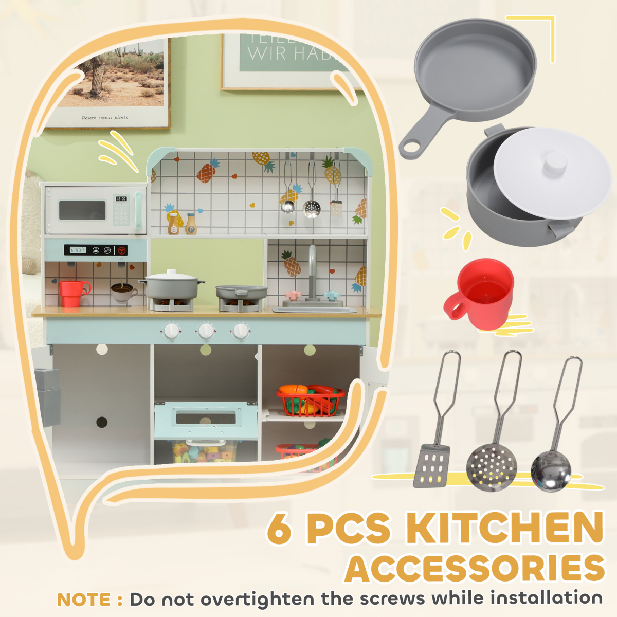 AIYAPLAY Kids Toy Kitchen Playset with Lights, Sounds & Accessories
