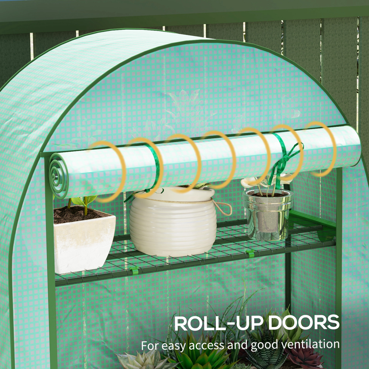 Outsunny 4-Tier Mini Greenhouse with Reinforced PE Cover, Roll-Up Zipped Door, Green