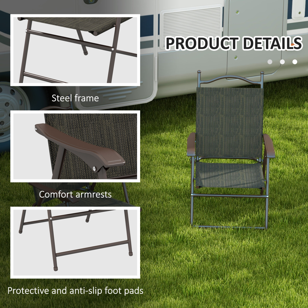 Outsunny Set of 2 Folding Chairs with Armrests and Breathable Mesh Seats