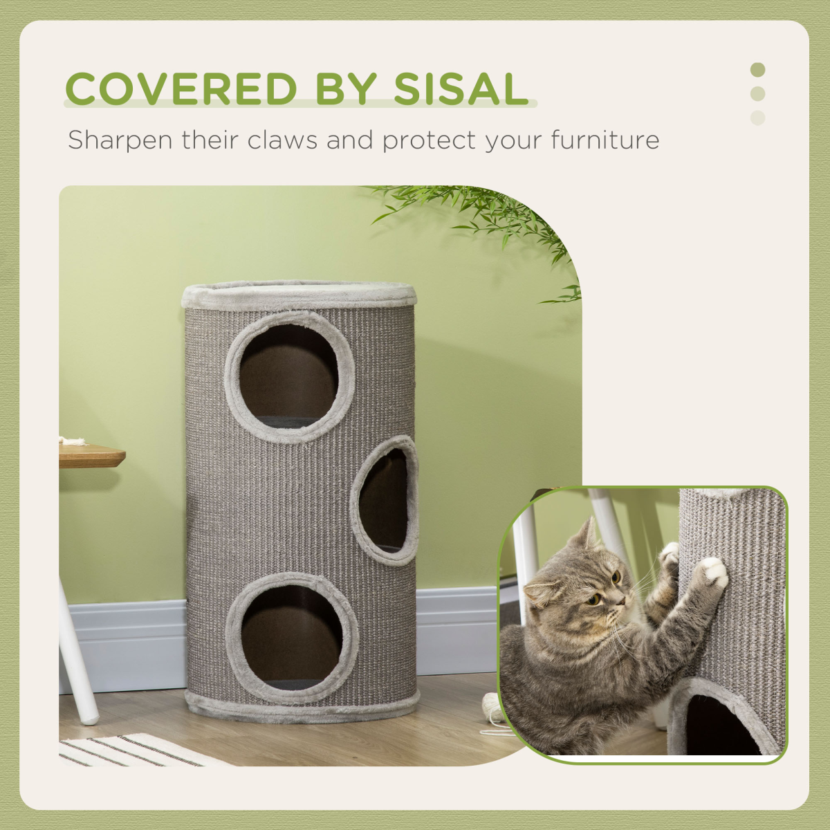 PawHut Light Grey Cat Barrel Tower with Sisal and Plush Platform