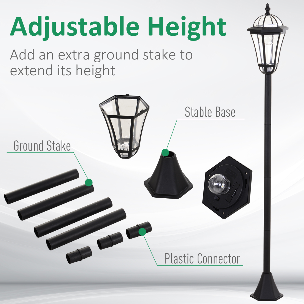 Outsunny 2-Piece LED Solar Powered Garden Lamp Post Lanterns, Black