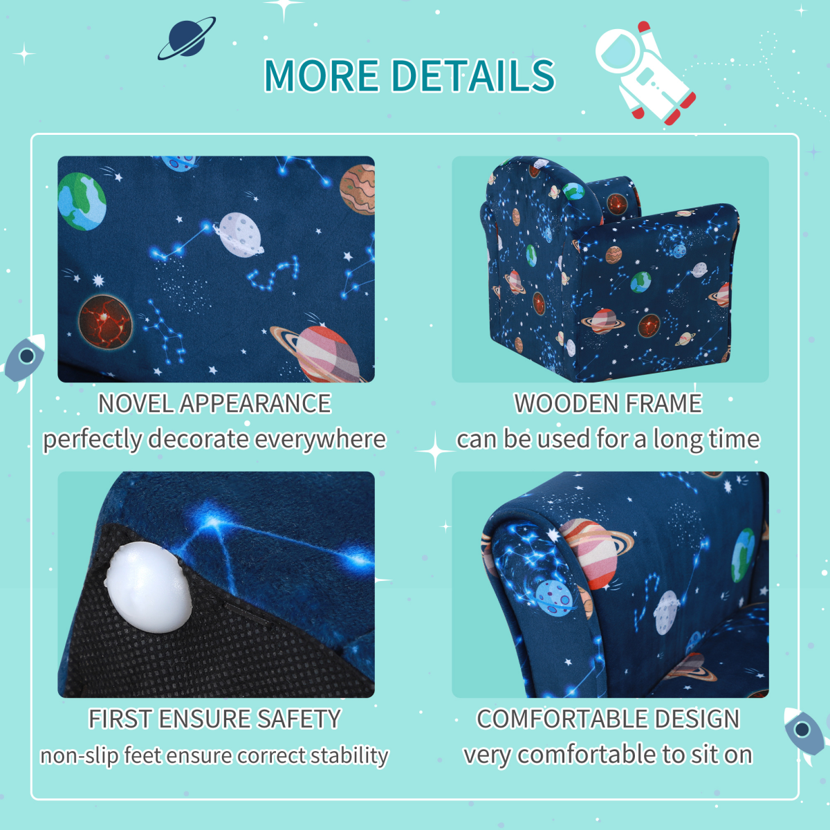 Kids Planet-Themed Mini Sofa Chair for Bedroom and Playroom