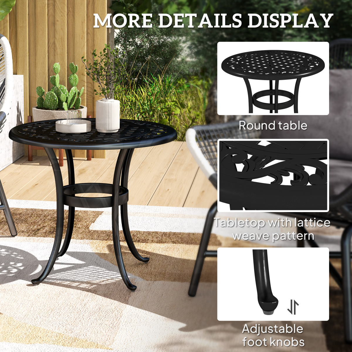 Outsunny Black Aluminium Outdoor Garden Side Table, 60kg Capacity