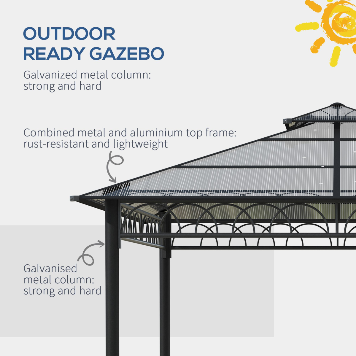 Outsunny 3 x 3m Polycarbonate Hardtop Gazebo with Curtains & Netting