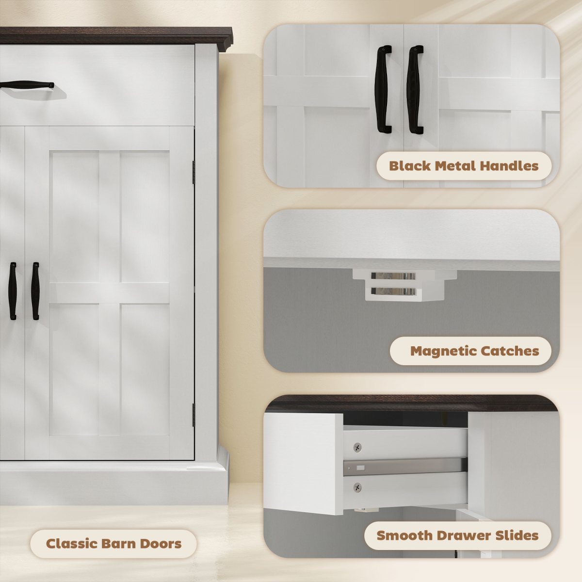 HOMCOM White Sideboard Cabinet with Barn Doors and Thick Top