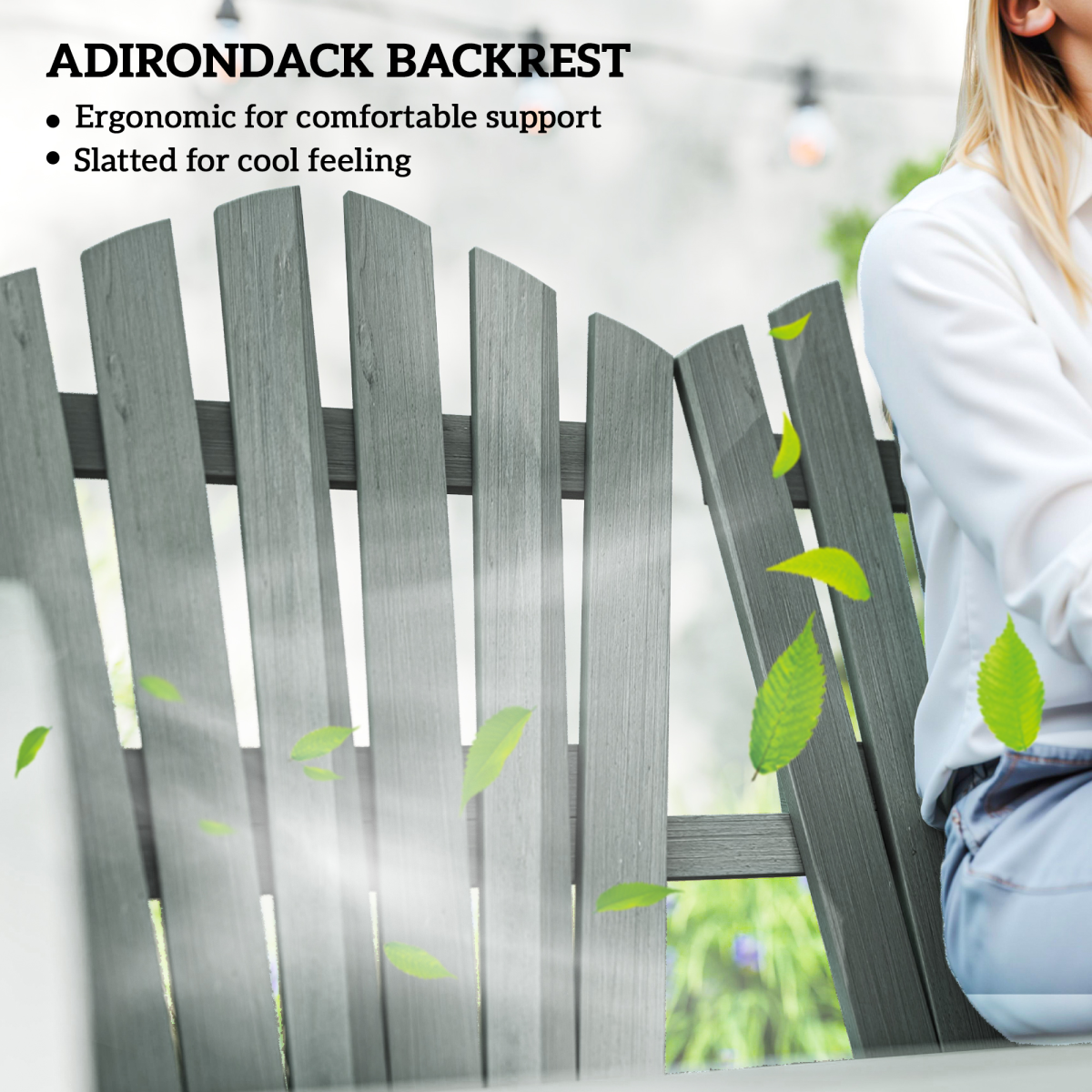 Outsunny Grey Fir Wood Outdoor Chair with Ergonomic Back Support