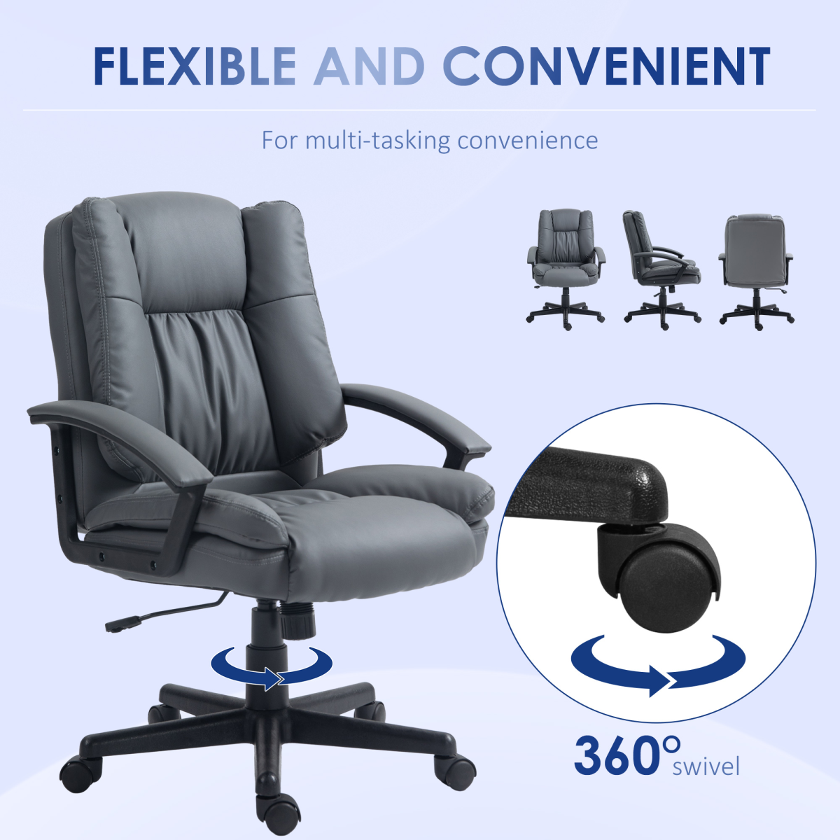 HOMCOM Ergonomic PU Leather Home Office Chair with Arms, Dark Grey
