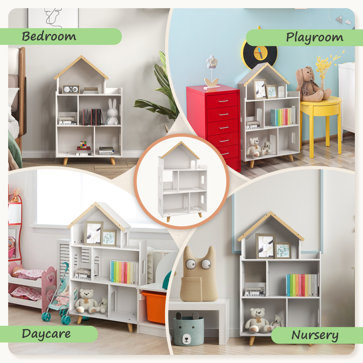 ZONEKIZ 3-Tier Toy Storage Shelf, 6 Cubby Organizer, White for Playroom & Bedroom