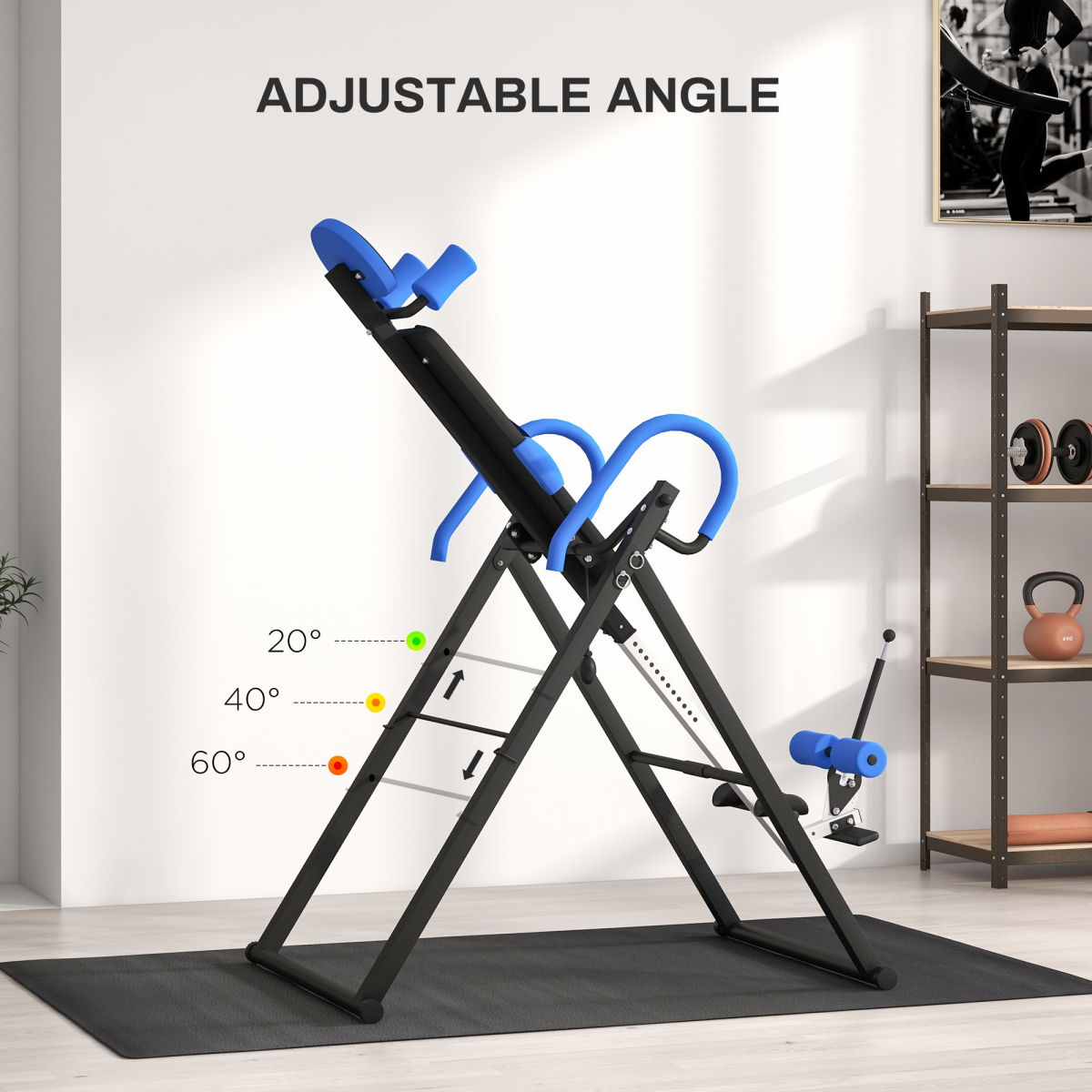 HOMCOM Foldable Adjustable Gravity Inversion Table with Safety Belt, Blue