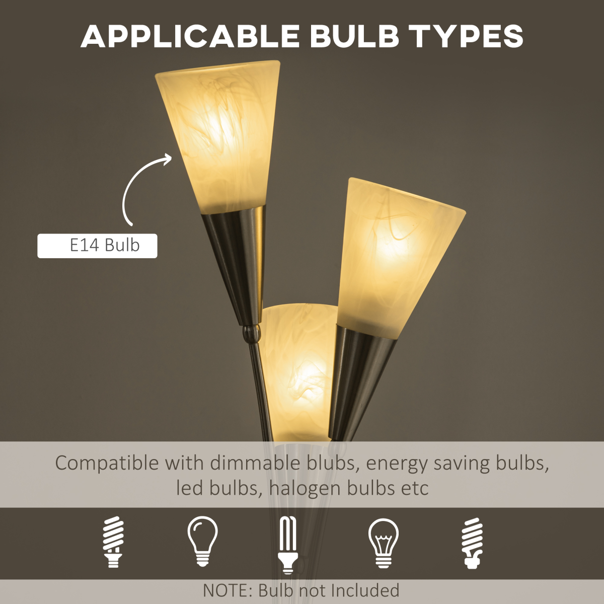 3-Light Upright Floor Lamp, Uplighter Standing Lamp for Home