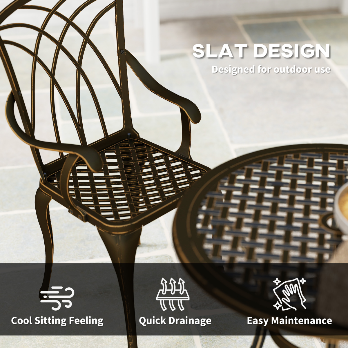 Outsunny 5-Piece Cast Aluminium Garden Dining Set, Bronze Tone