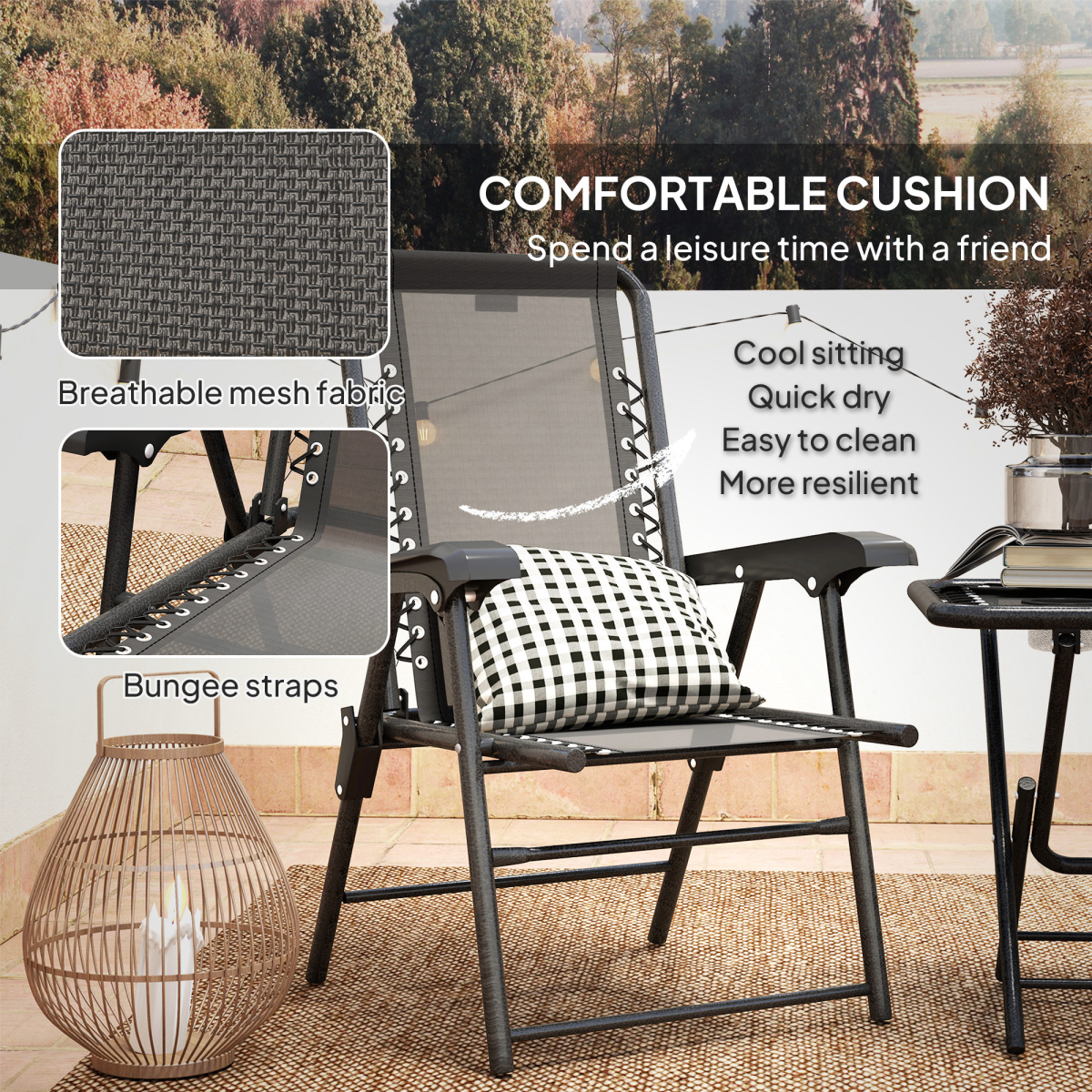 Outsunny 3-Piece Folding Bistro Set with Cup Holders, Black