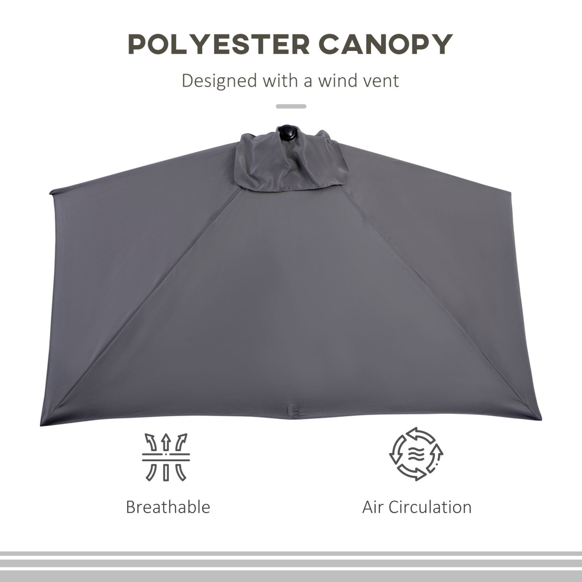 Outsunny Half Round Parasol Umbrella with Crank, 2.3m, Grey, No Base Included