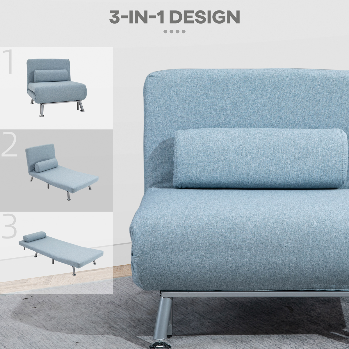 HOMCOM Blue 5-Position Convertible Folding Sleeper Chair Sofa Bed