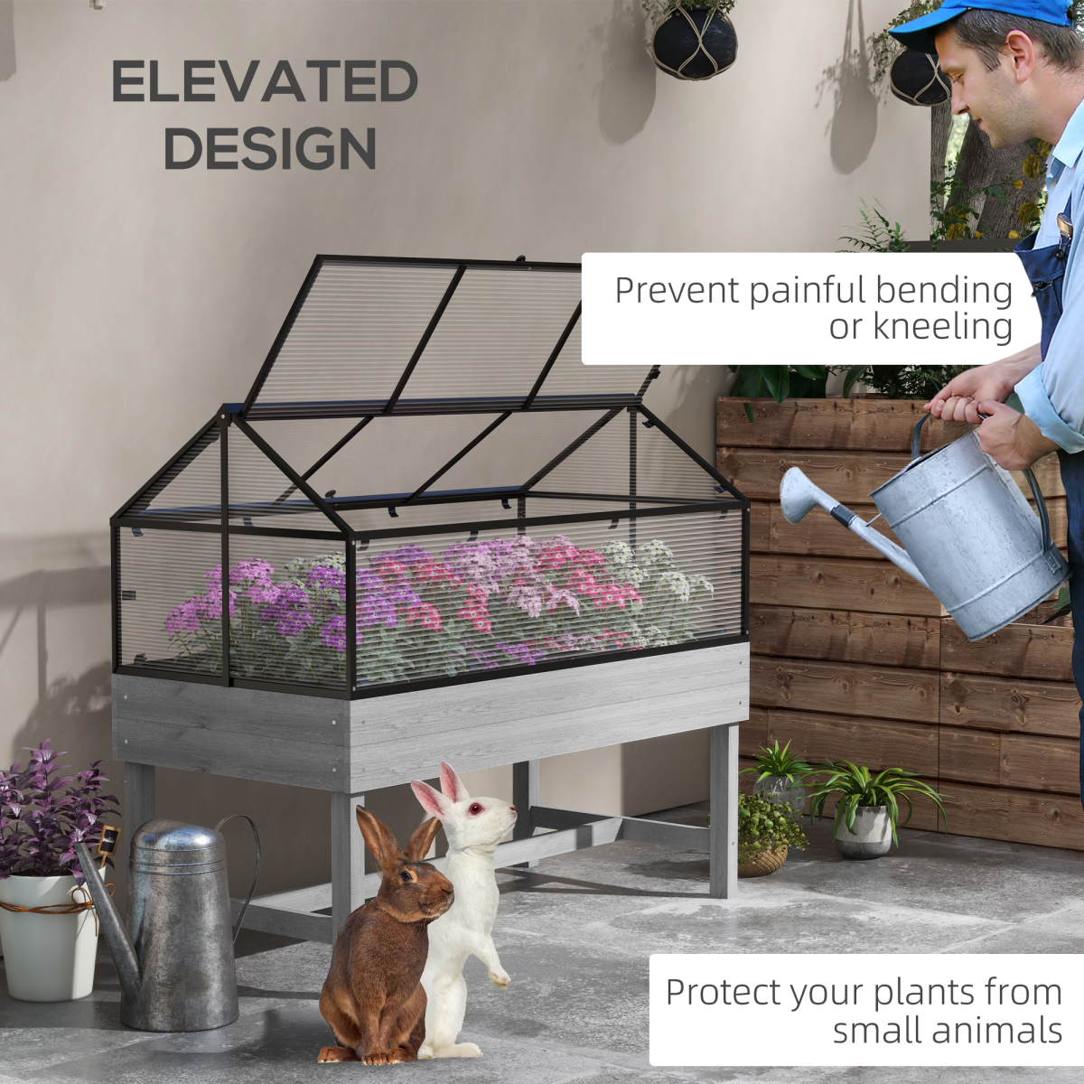 Outsunny Raised Garden Bed Grow House with Polycarbonate Cover, Top Vent and Fabric Soil Bag