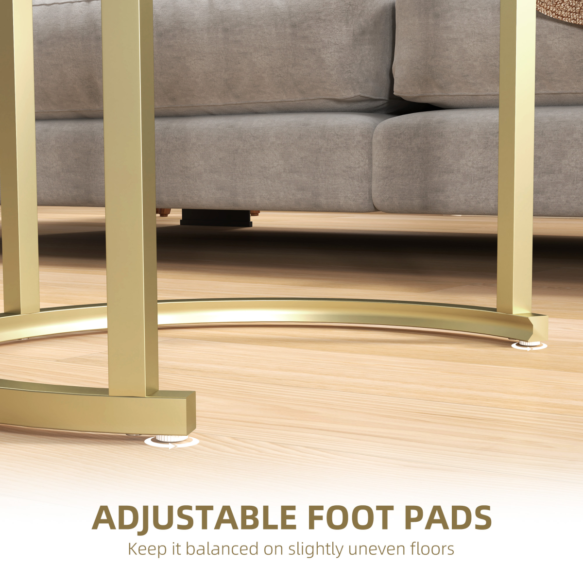 HOMCOM Set of 2 Tempered Glass Accent Tables with Gold Steel Frame