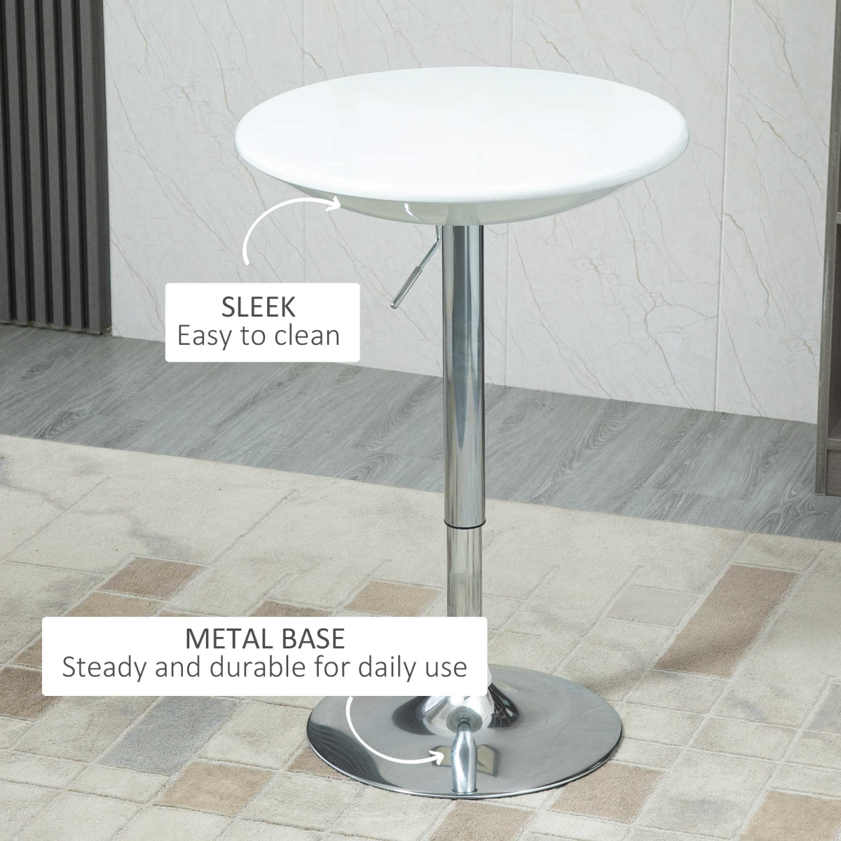 HOMCOM Adjustable Swivel Bistro Pub Table with Painted White Top and Steel Base