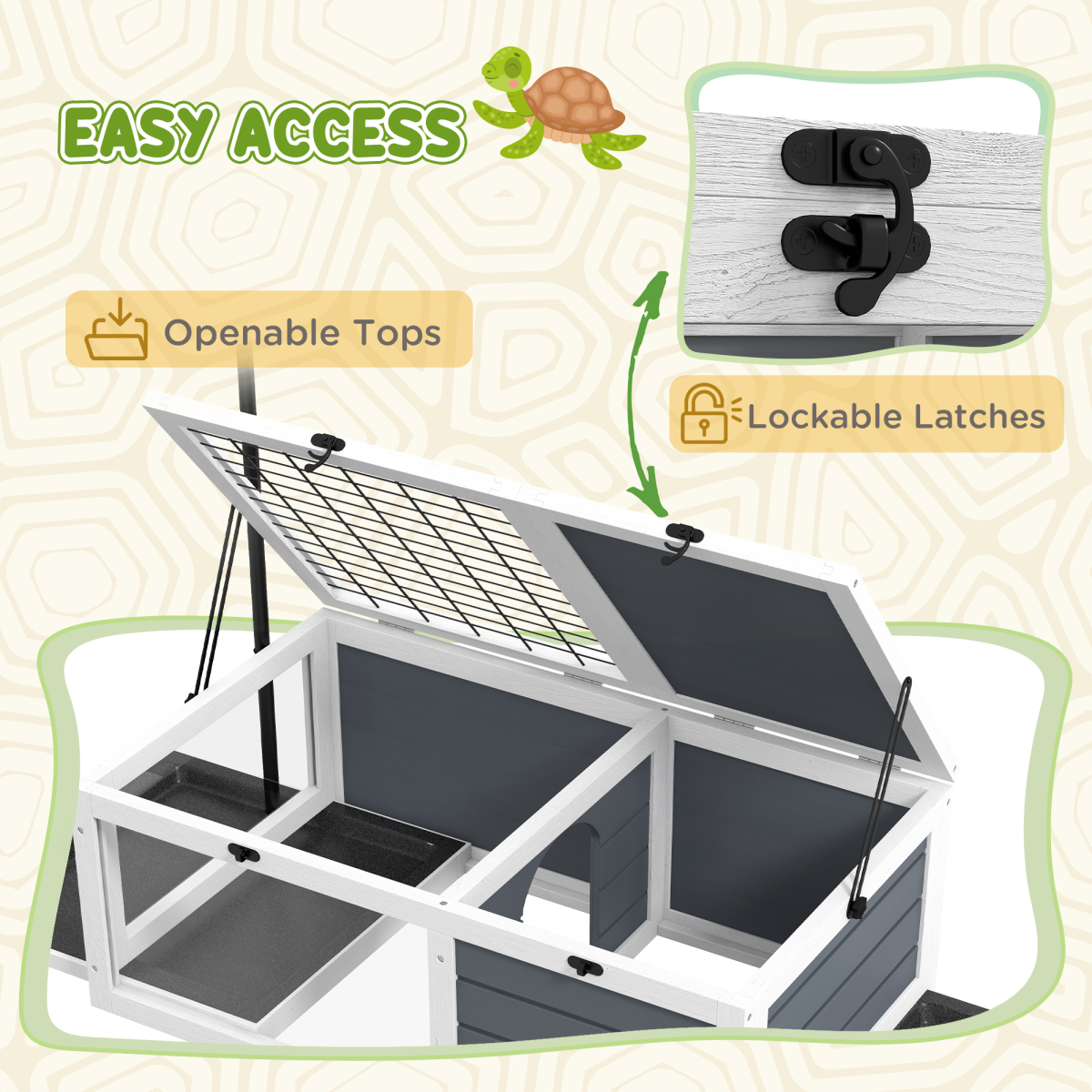 PawHut Wooden Tortoise House with Adjustable Lamp Holder