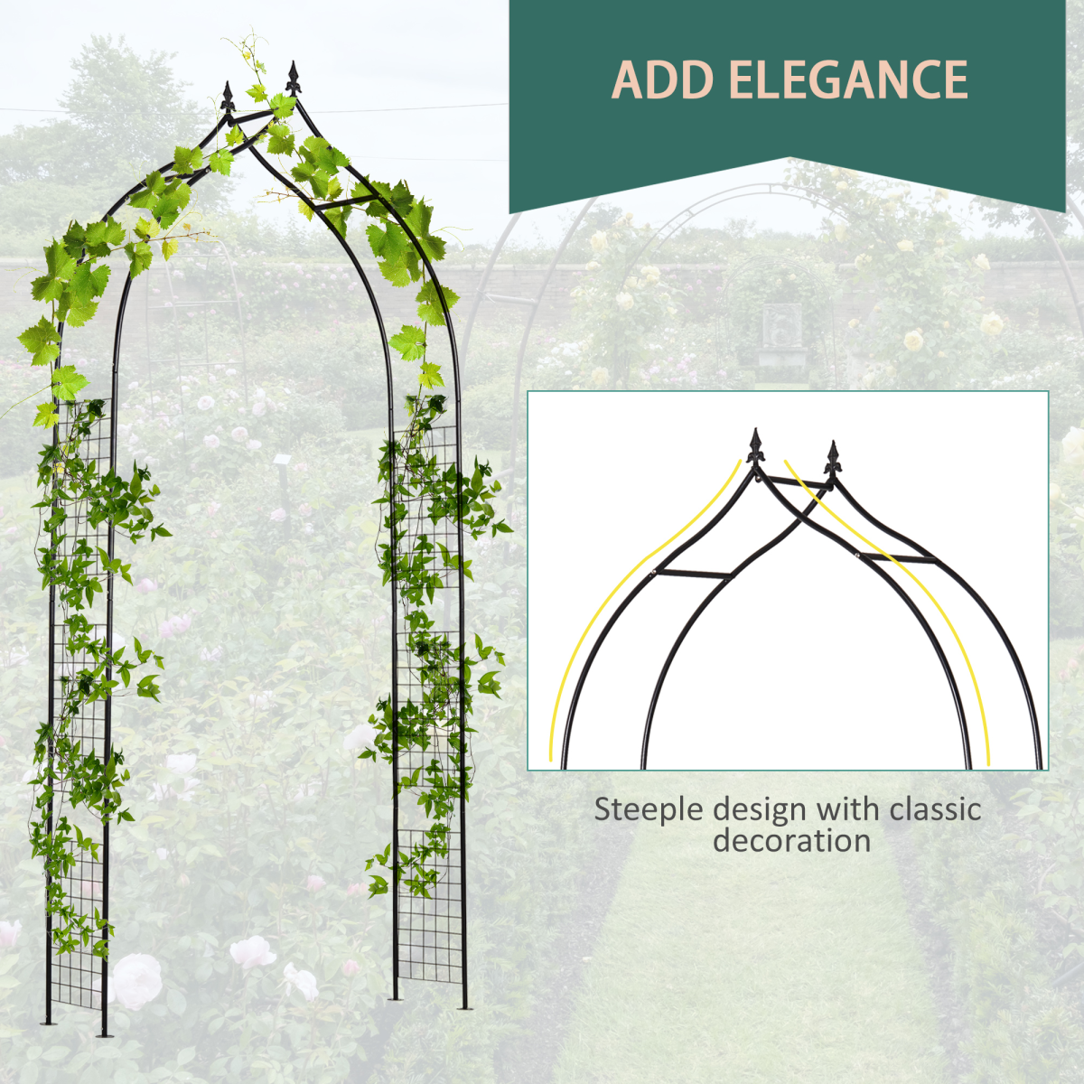 Outsunny Steel Frame Garden Pergola Trellis Arch, Black