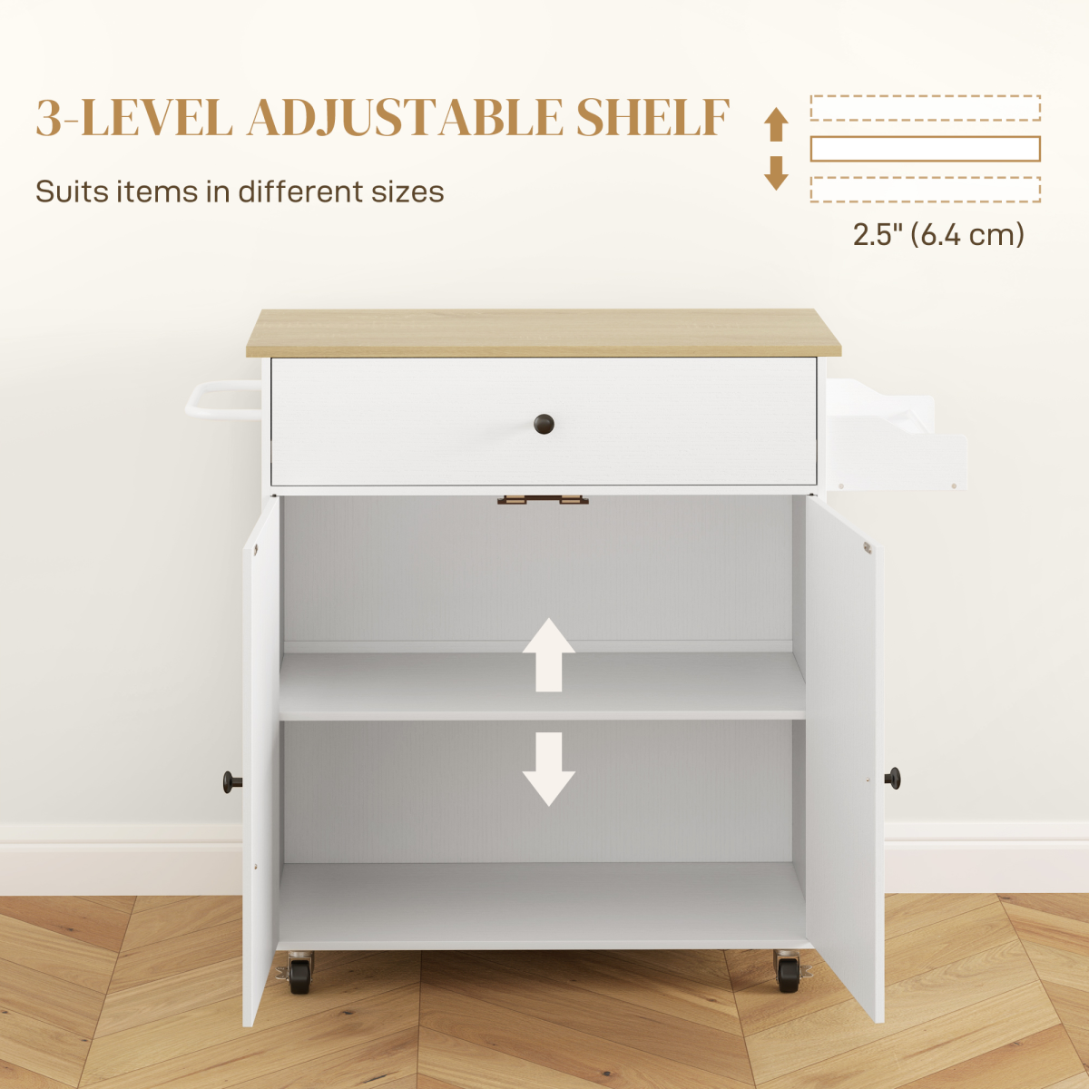 HOMCOM Rolling Kitchen Island with Drop Leaf, Storage Trolley, White