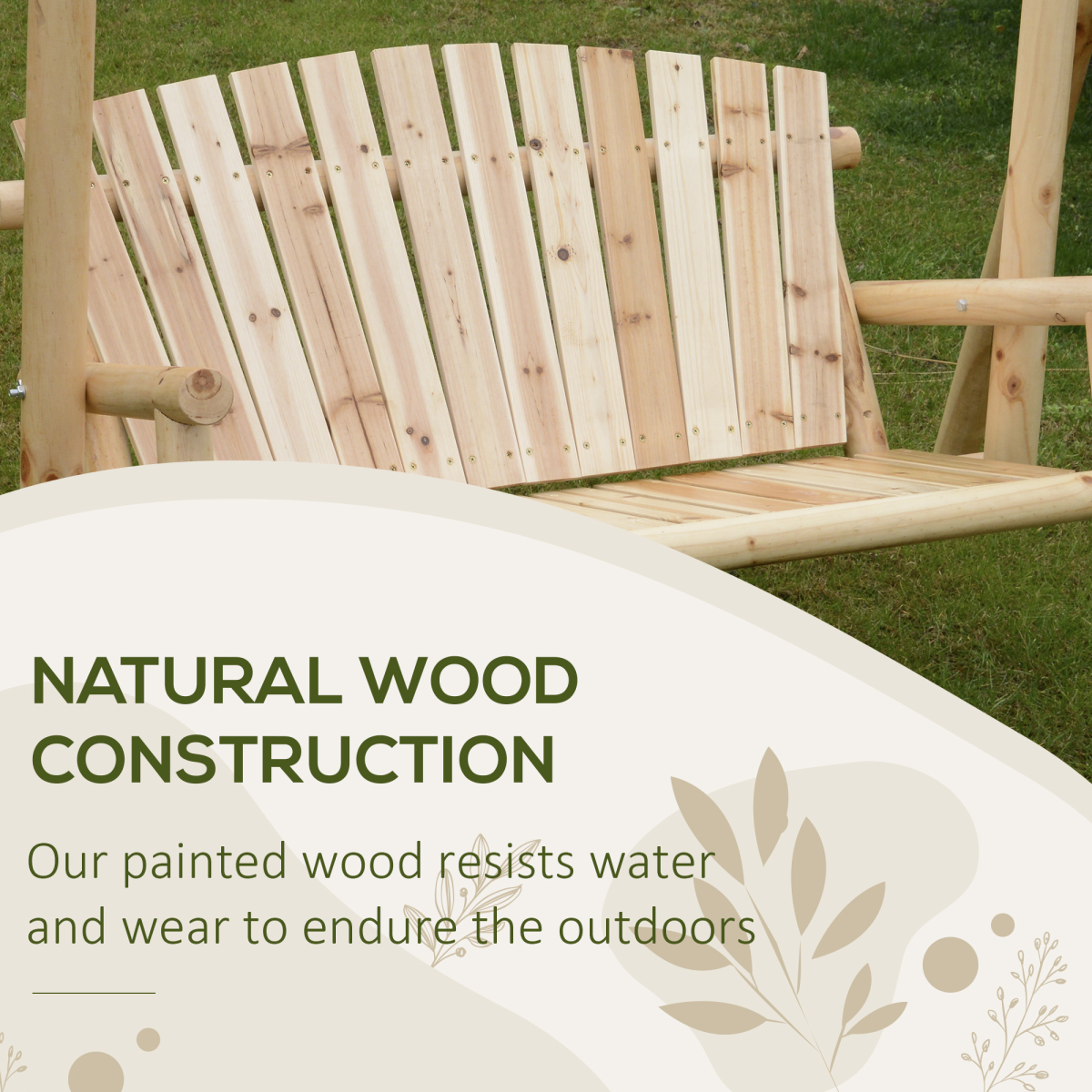 Outsunny 2-Seater Wooden Porch Swing Bench with Armrests