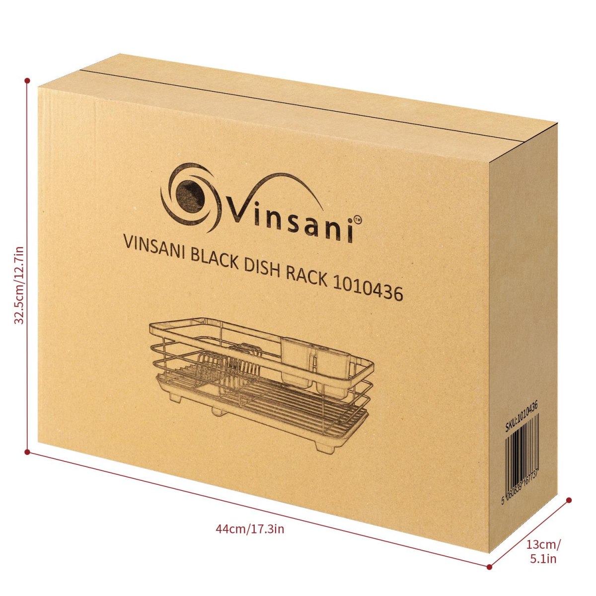 Vinsani Black Stainless Steel Dish Rack with Drip Tray and Utensil Holder