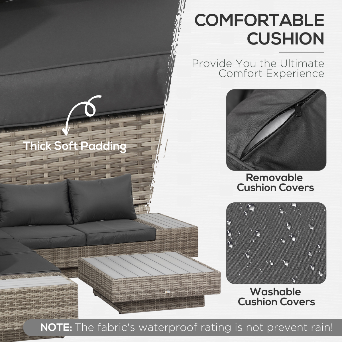 Outsunny 4-Piece 5-Seater Rattan Sectional Corner Sofa Table Set with Cushions - Light Grey