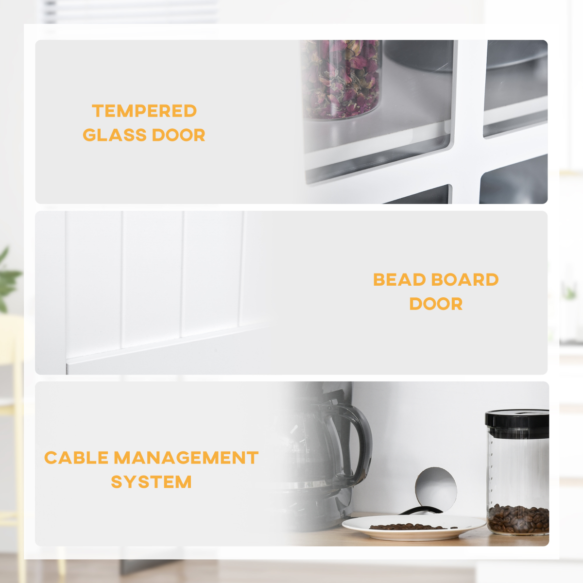 HOMCOM Kitchen Cupboard with Framed Glass Doors, 2 Drawers, Microwave Counter, White