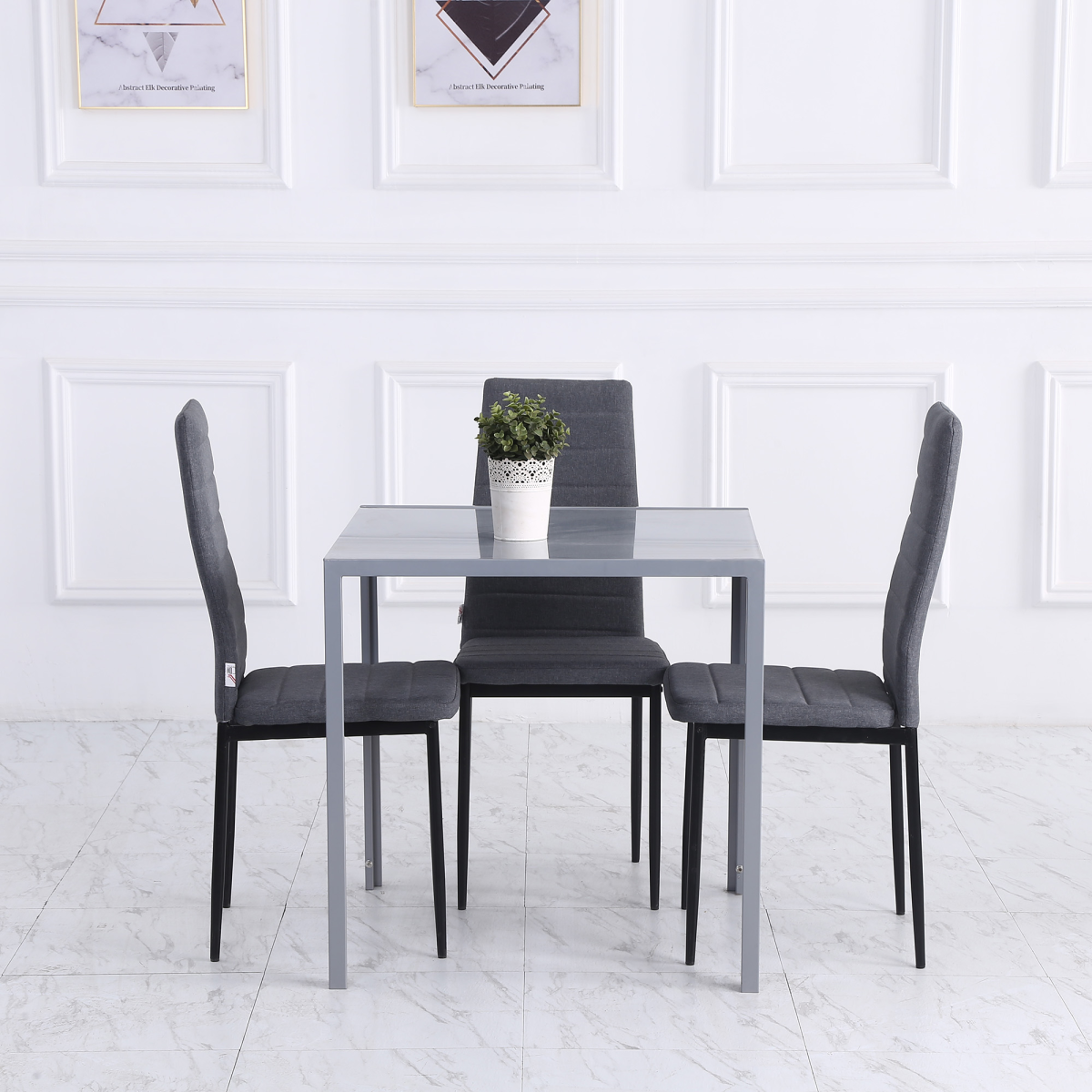 HOMCOM Square Tempered Glass Dining Table with Steel Frame