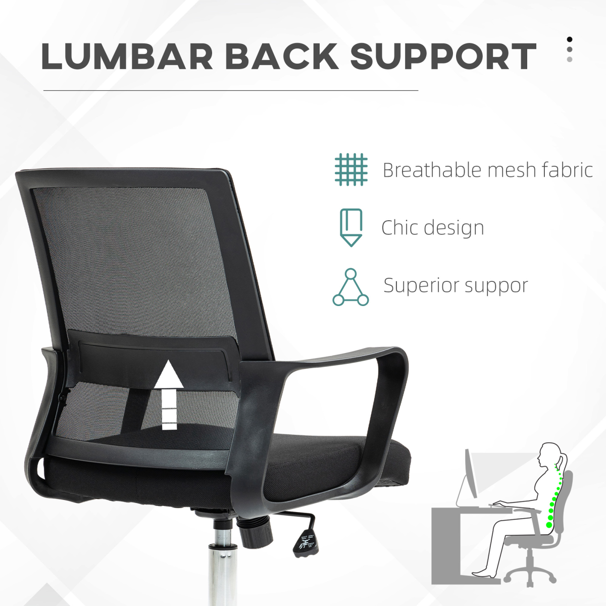 Vinsetto Mesh Office Chair with Swivel Seat, Adjustable Height, Black