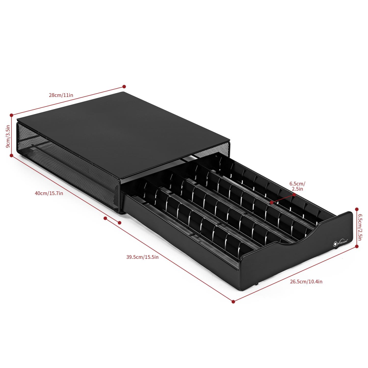 Vinsani 40 Coffee Pod Storage Drawer for Vertuoline, Dolce Gusto, K-Cup and Nespresso Pods