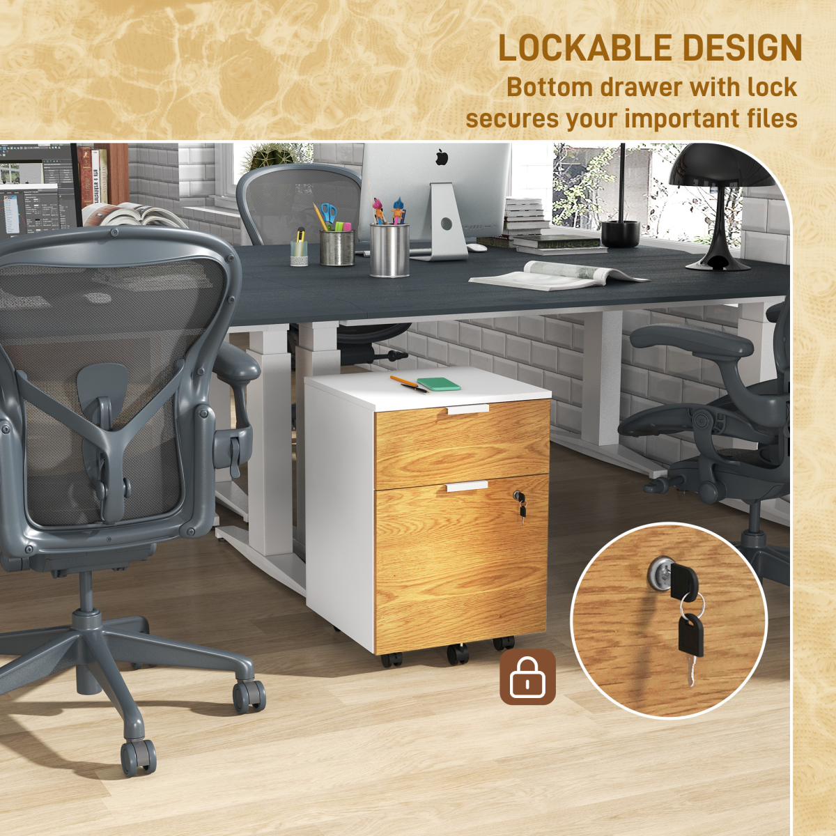 HOMCOM Lockable 2-Drawer Filing Cabinet with Hanging Bars for A4/Letter