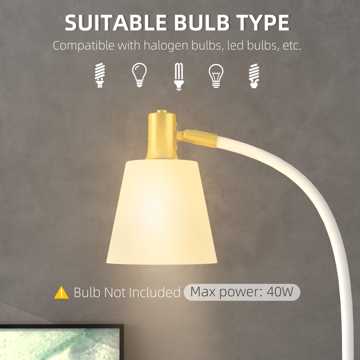 HOMCOM Adjustable Height Spotlight Floor Reading Lamp, White and Gold