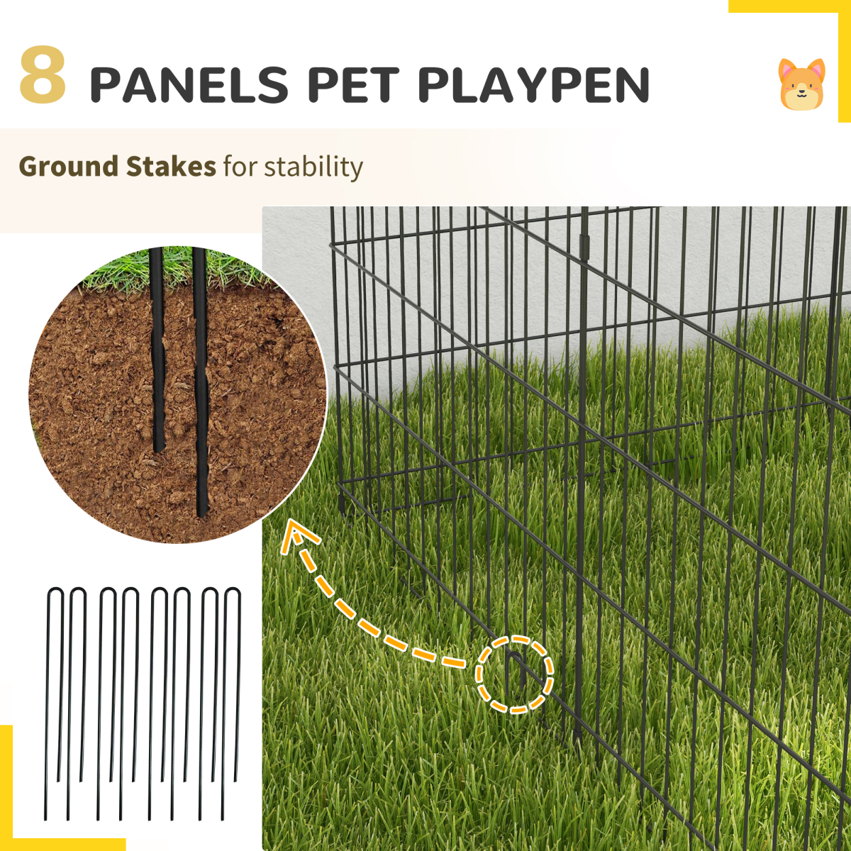 PawHut 8-Panel Metal DIY Dog Pen with Door, Indoor/Outdoor, 91cm High