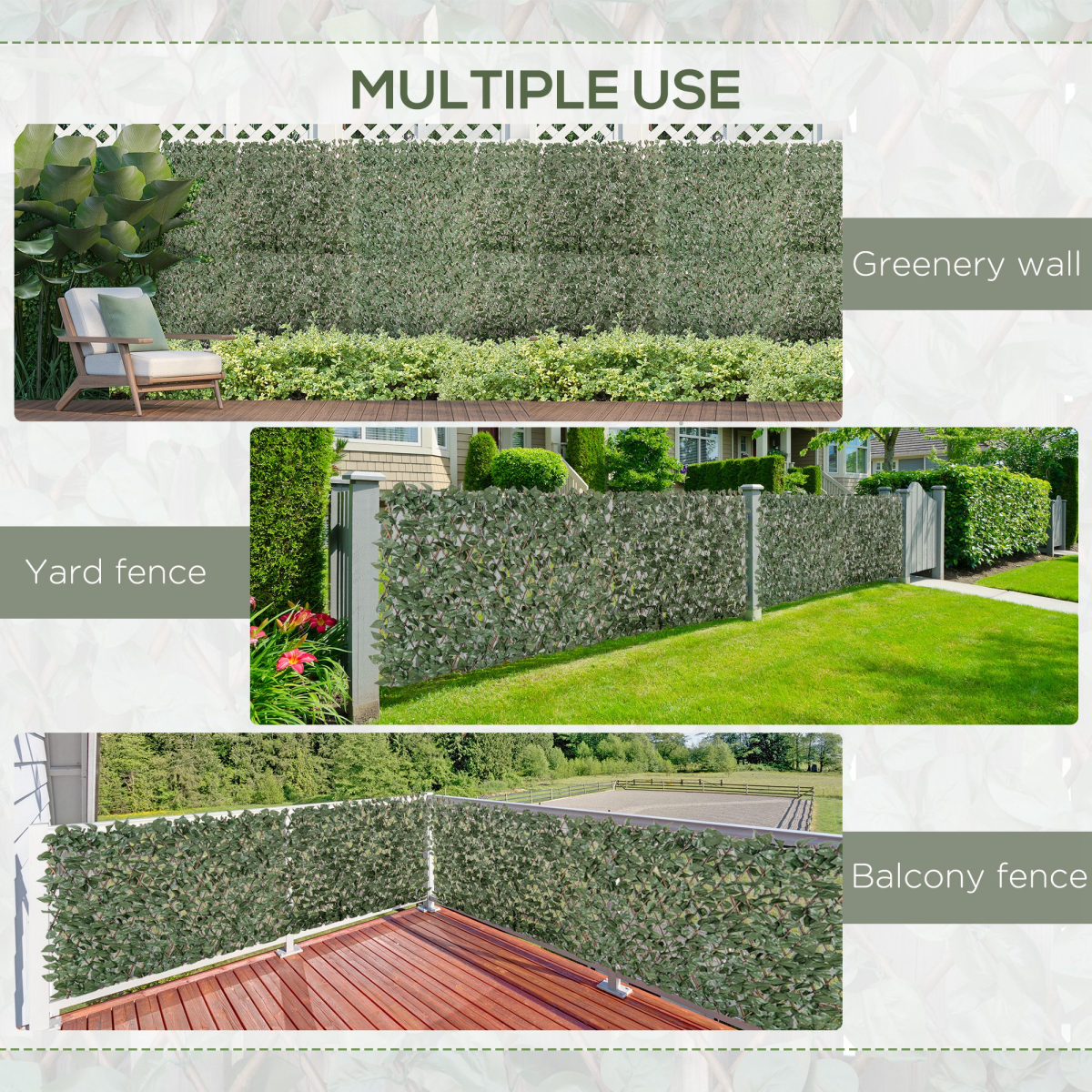 Outsunny 4Pc Expanding Telescopic Trellis Fence, 2m x 1m Artificial Laurel Leaf Plant Fence for Indoor and Outdoor Use