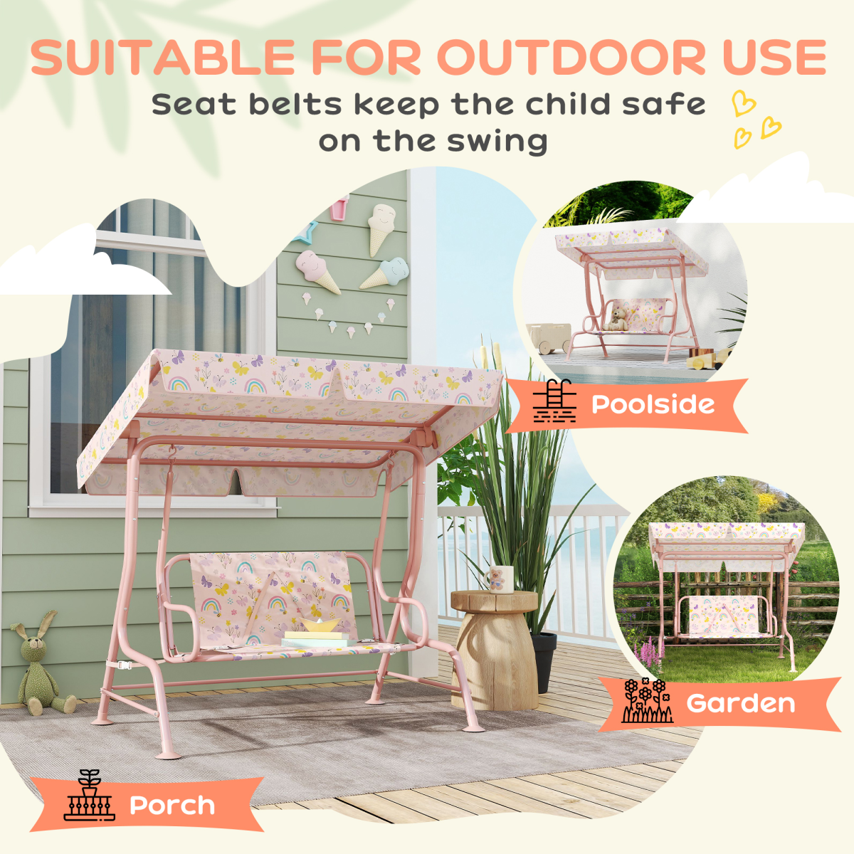 AIYAPLAY Kids Outdoor Swing Seat with Adjustable Canopy
