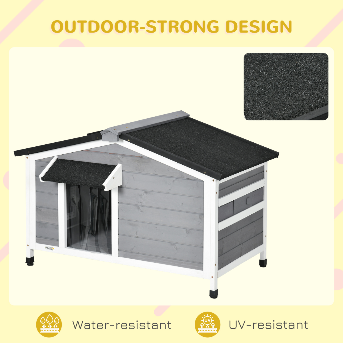 PawHut Outdoor Wooden Dog Kennel with Asphalt Roof, Grey, 97 x 72 x 65cm