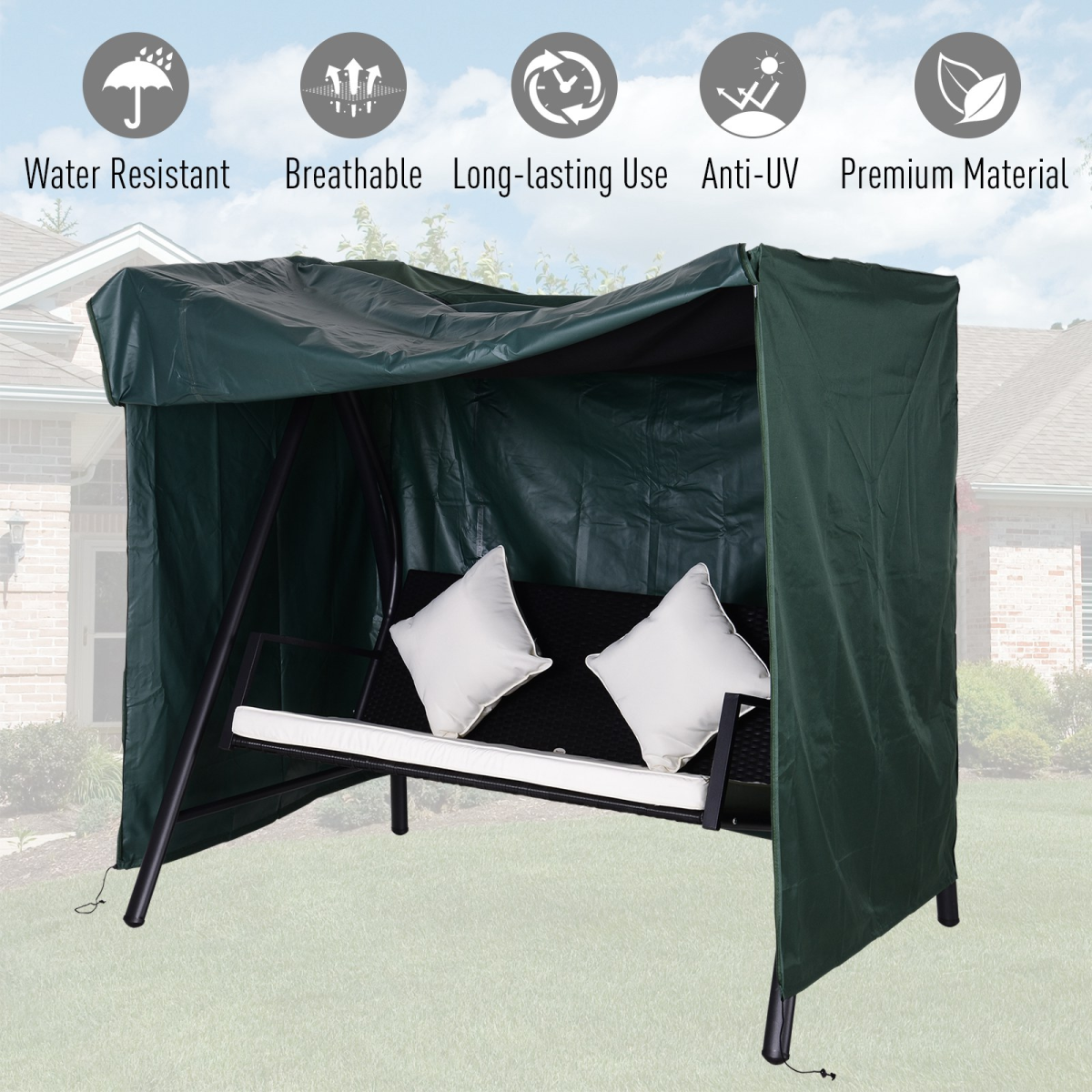 Outsunny 600D Oxford Polyester Waterproof Outdoor Swing Chair Cover with Zipper, Drawstring and Buckle