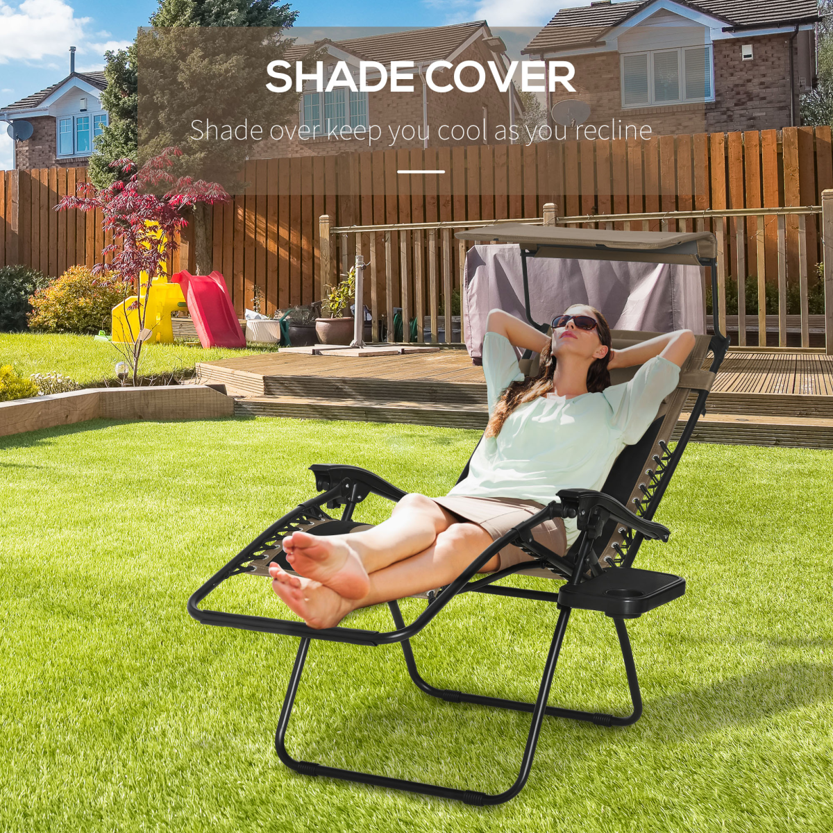 Outsunny Zero Gravity Lounger Chair with Canopy, Reclining Patio Chair, Foldable with Tray and Cup Holder