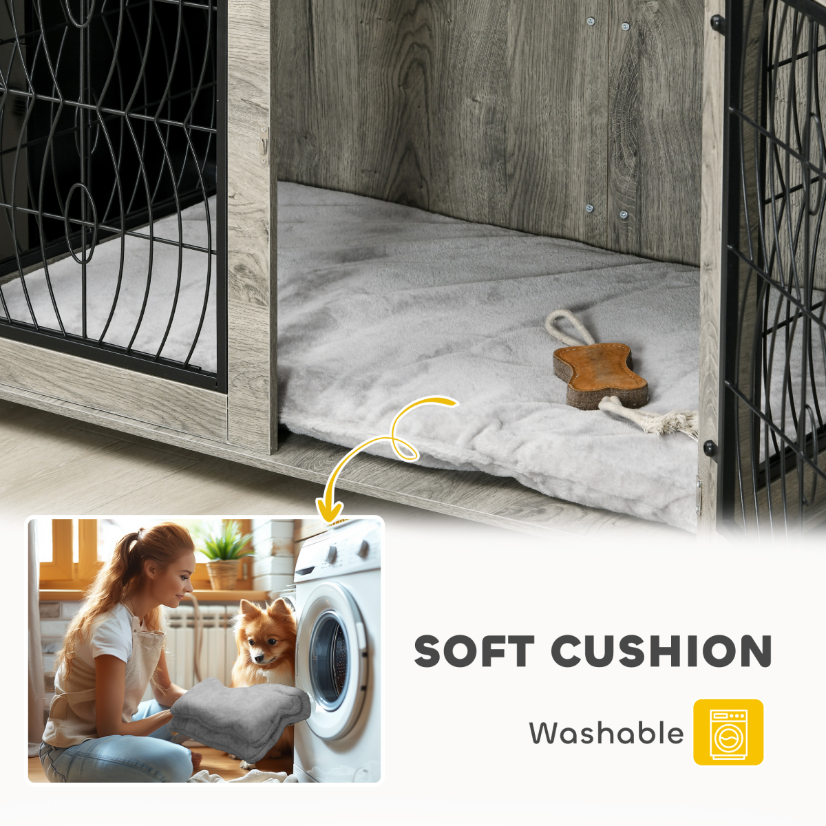 PawHut Dog Crate Furniture End Table for Extra Large Dogs with Cushion