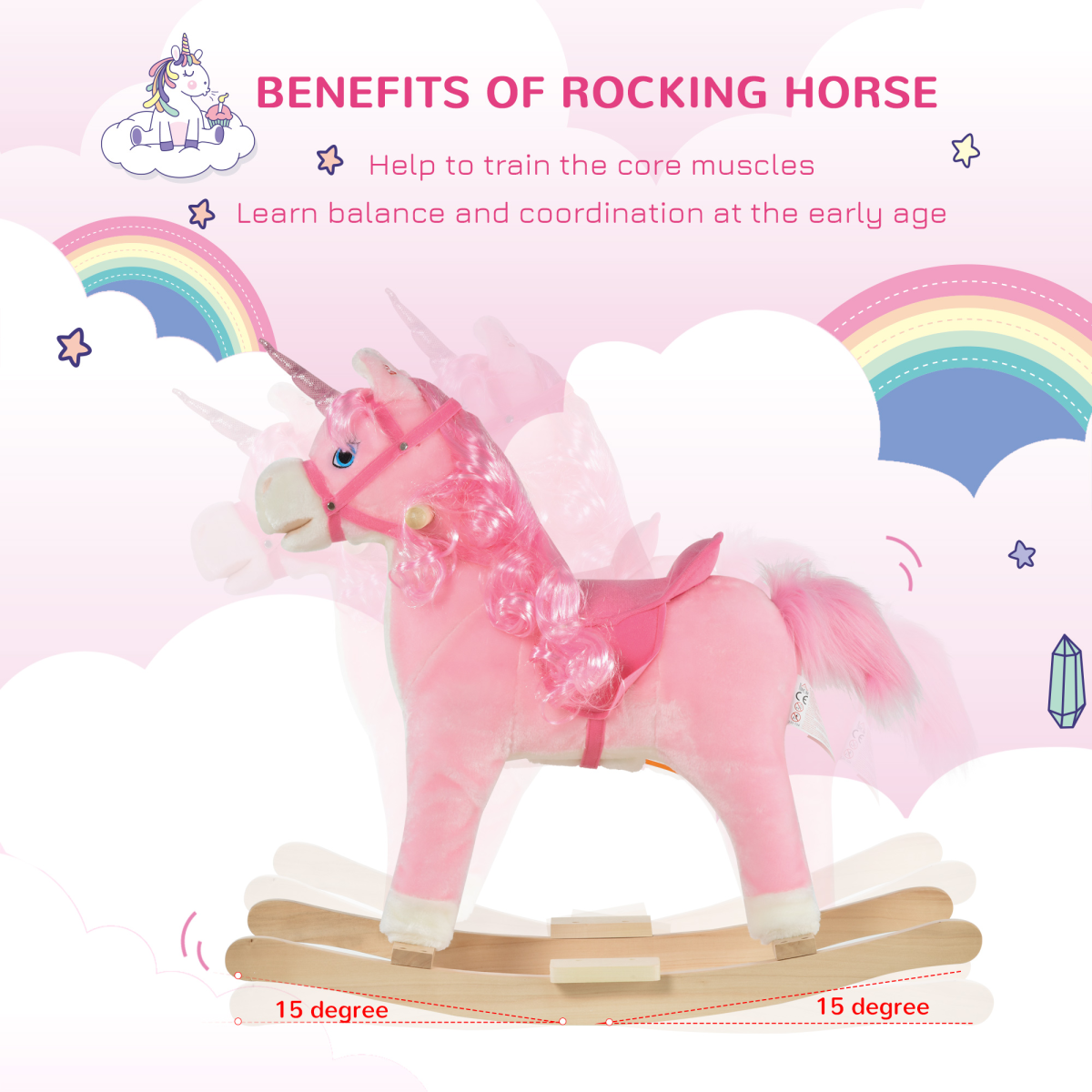 HOMCOM Kids Rocking Unicorn Ride-On Horse with Sounds, 36-72 Months