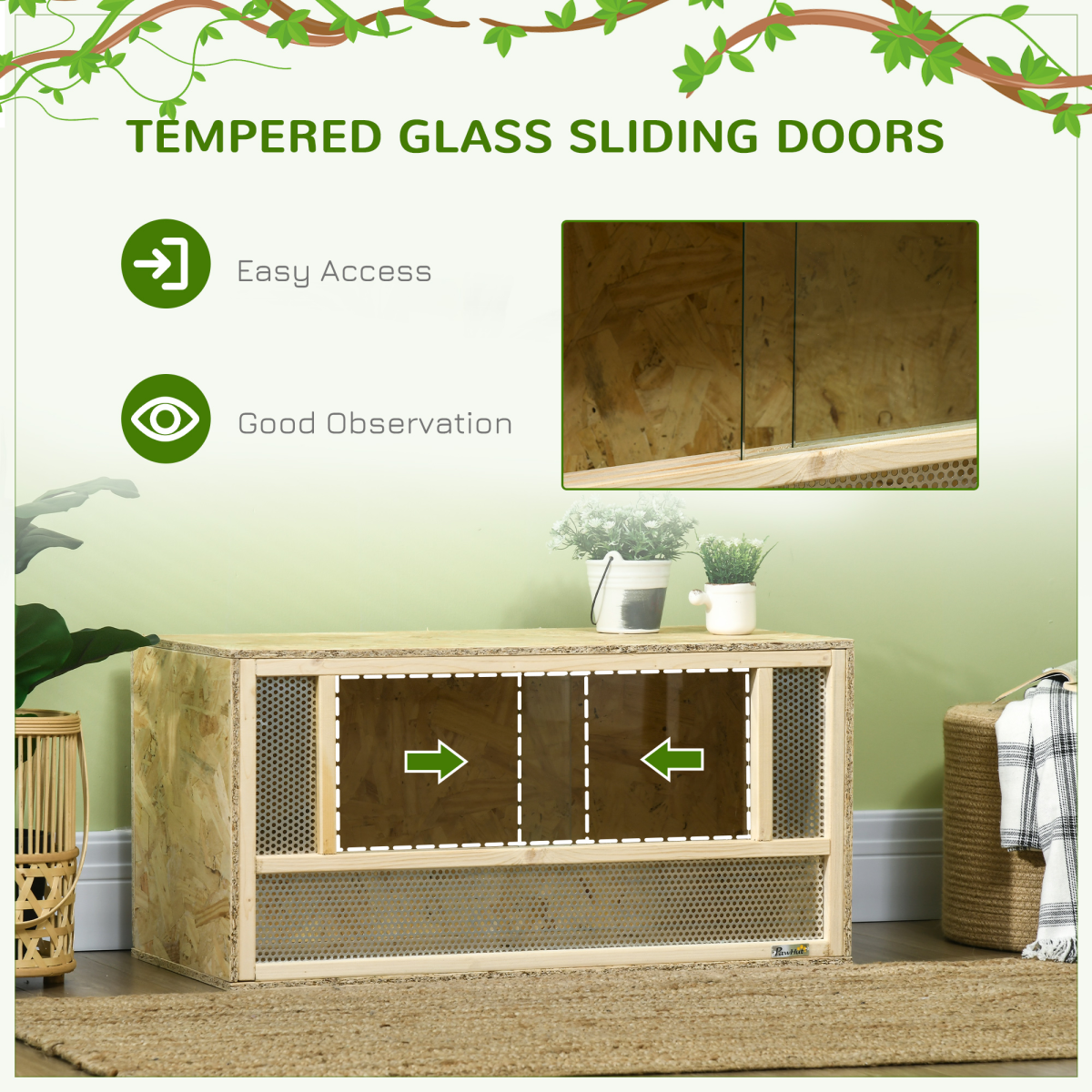PawHut 80cm Reptile Terrarium with Glass Sliding Doors, Mesh Panels