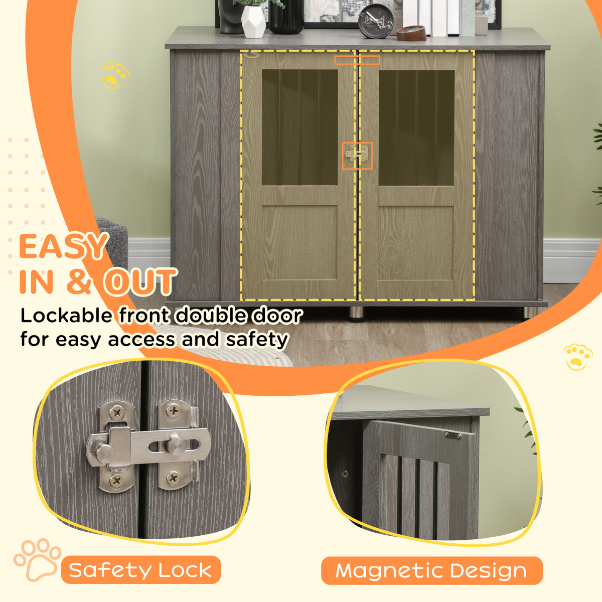 PawHut Extra Large Dog Crate End Table, Grey, Indoor
