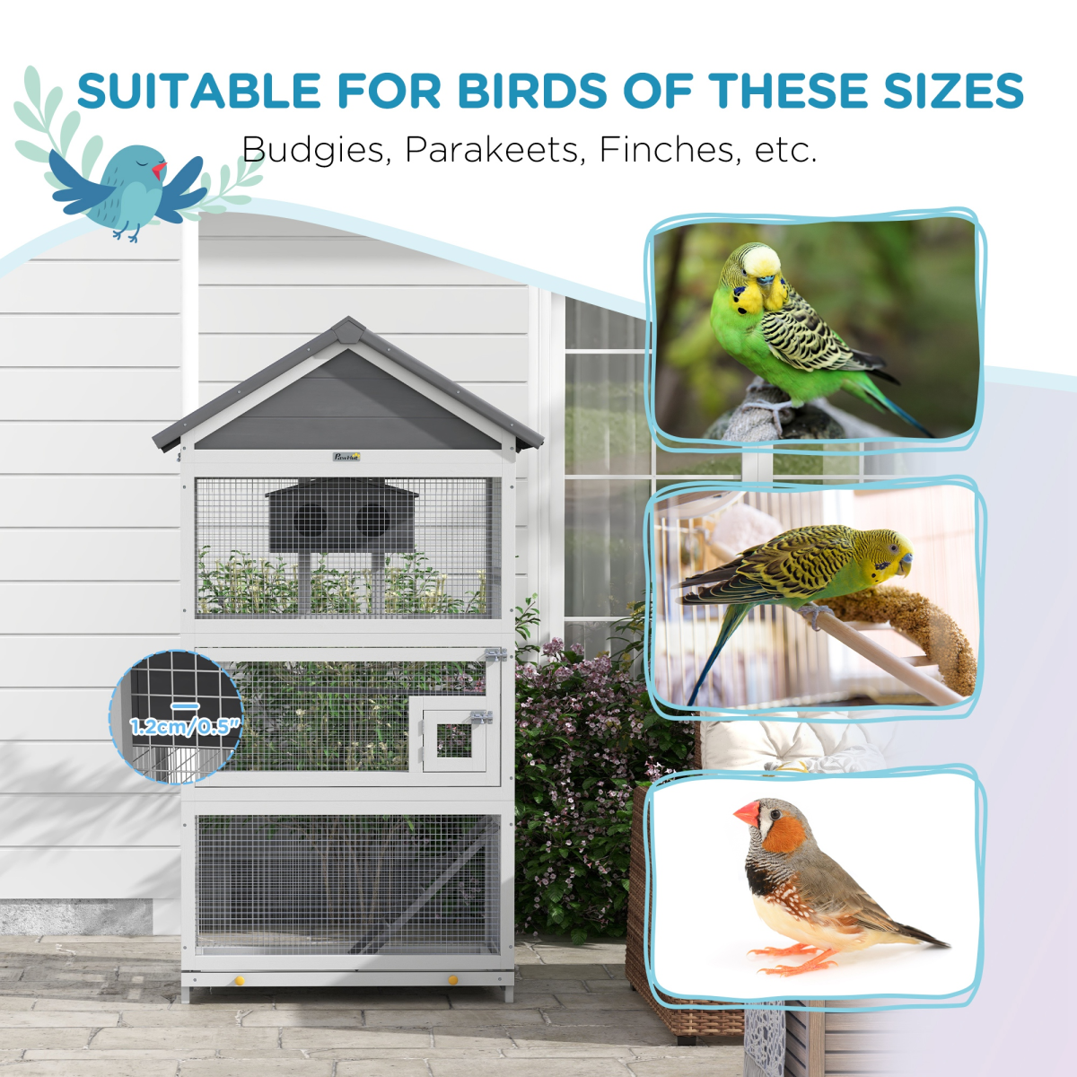 PawHut Bird Cage with Stands for Finches & Parakeets, Grey
