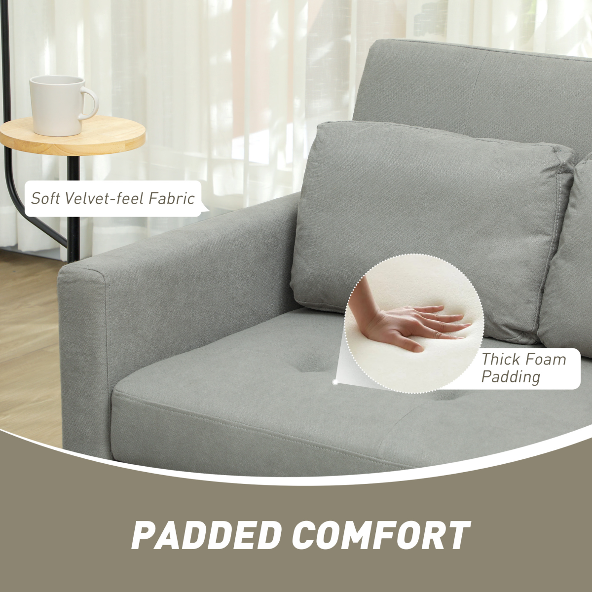 HOMCOM 2 Seater Click-Clack Sofa Bed with Cushions, Light Grey