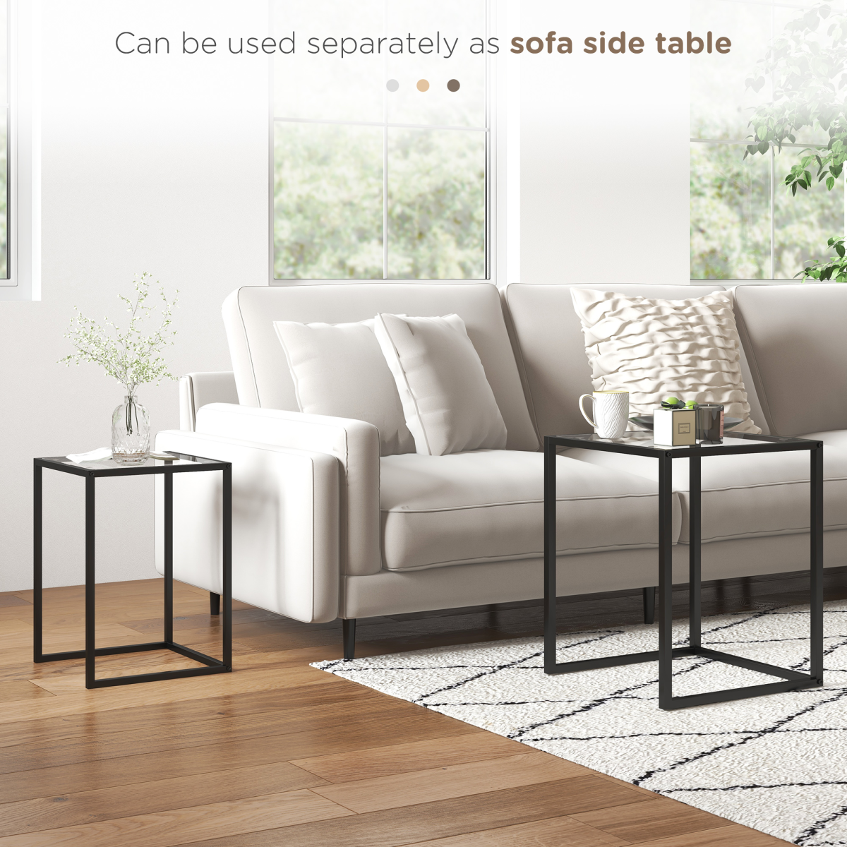 HOMCOM 2-Piece Nesting End Tables with Tempered Glass Top, Black