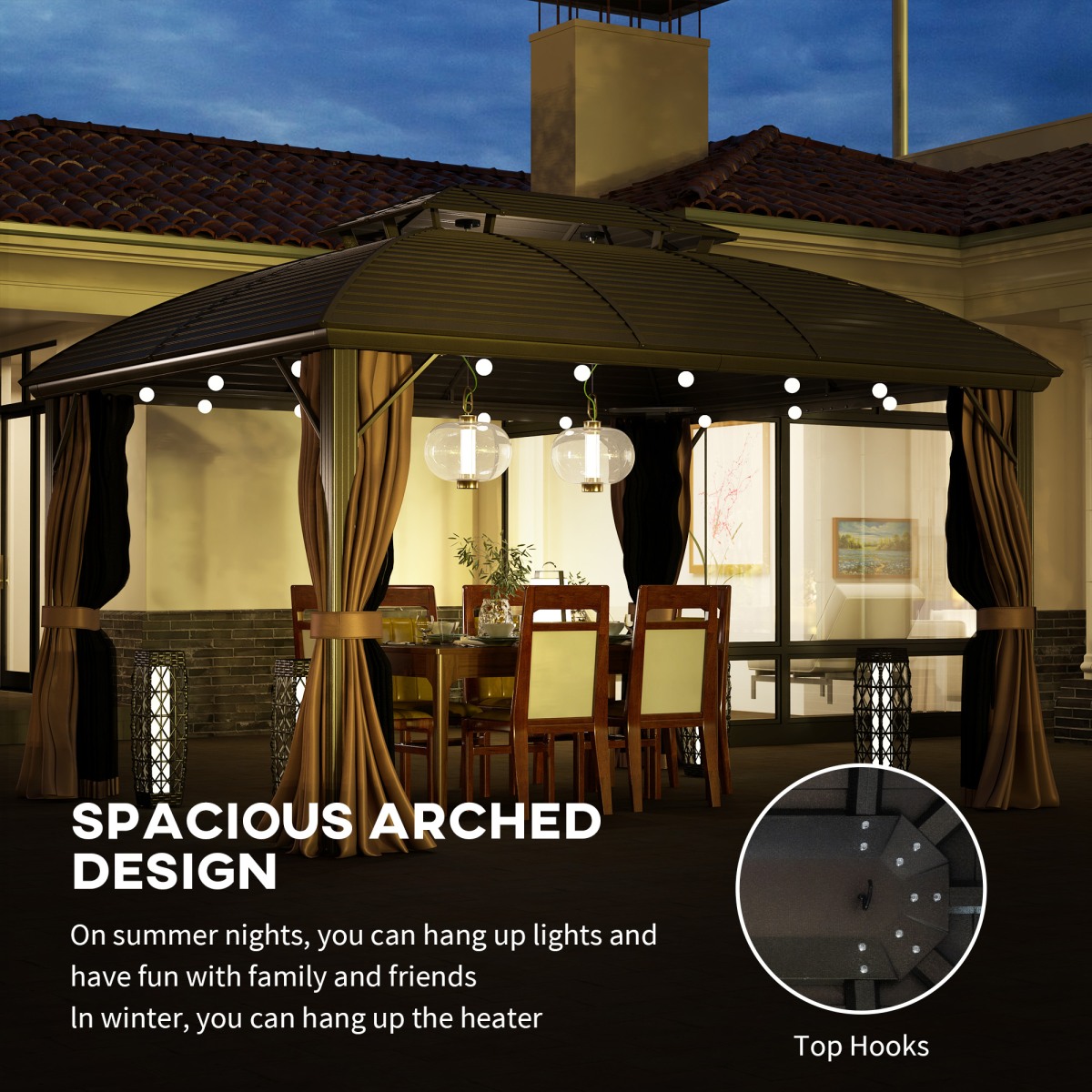Outsunny 3.65 x 3m Aluminium Outdoor Gazebo with Hardtop Double Roof