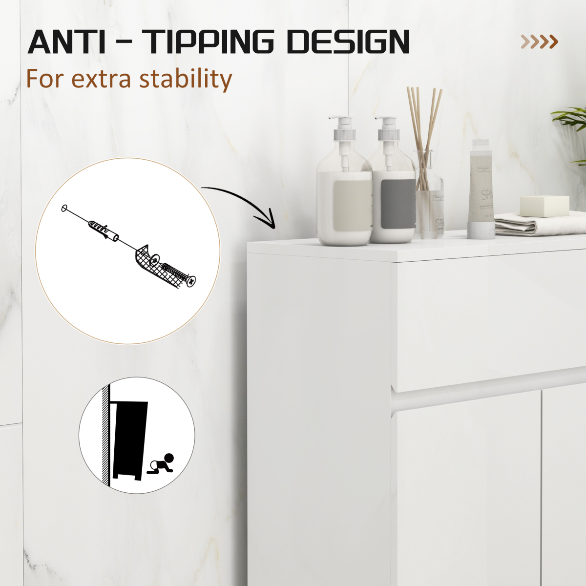 kleankin High Gloss Bathroom Floor Cabinet Storage Cupboard with Drawer