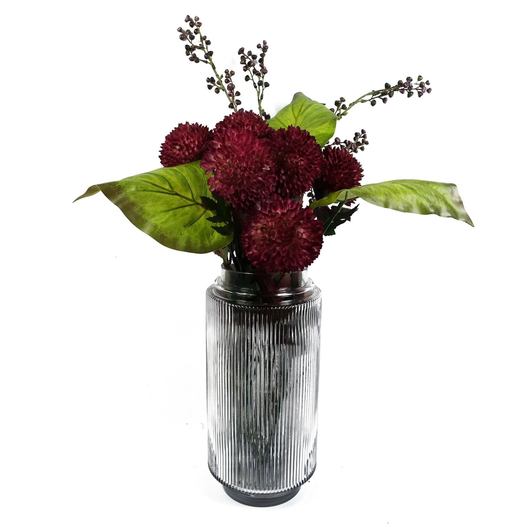 Pack of 6 Artificial Green Plastic Leaf Stems, 50cm, Wired Stem