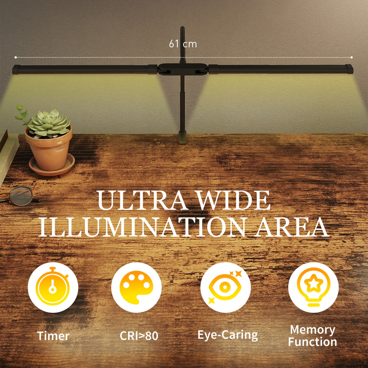 HOMCOM Double Head Dimmable Clamp Desk Lamp, 3 Colour Modes, Black